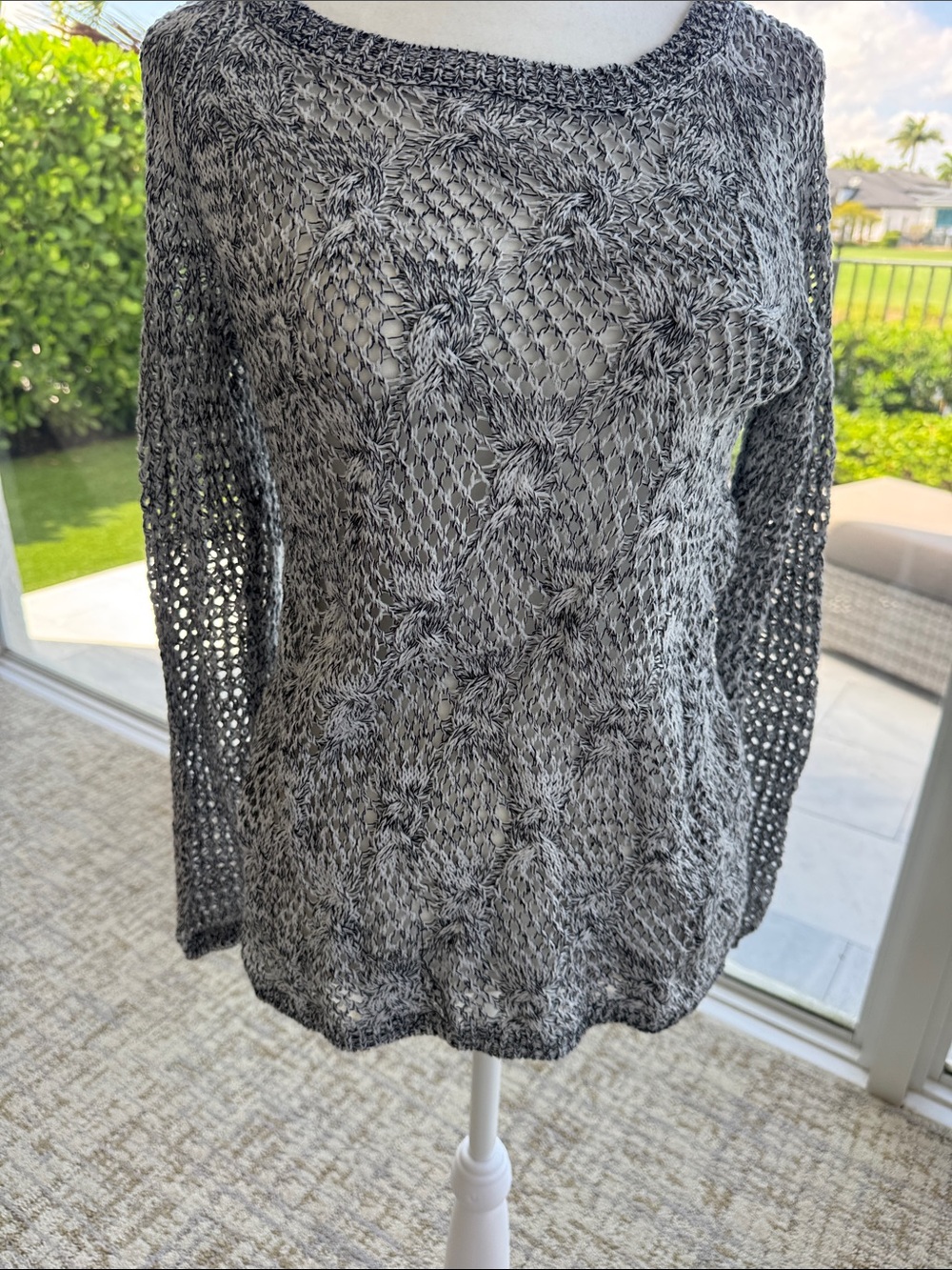Jessica Simpson Gray Open-Knit Scoop Neck cotton and Acrylic Sweater